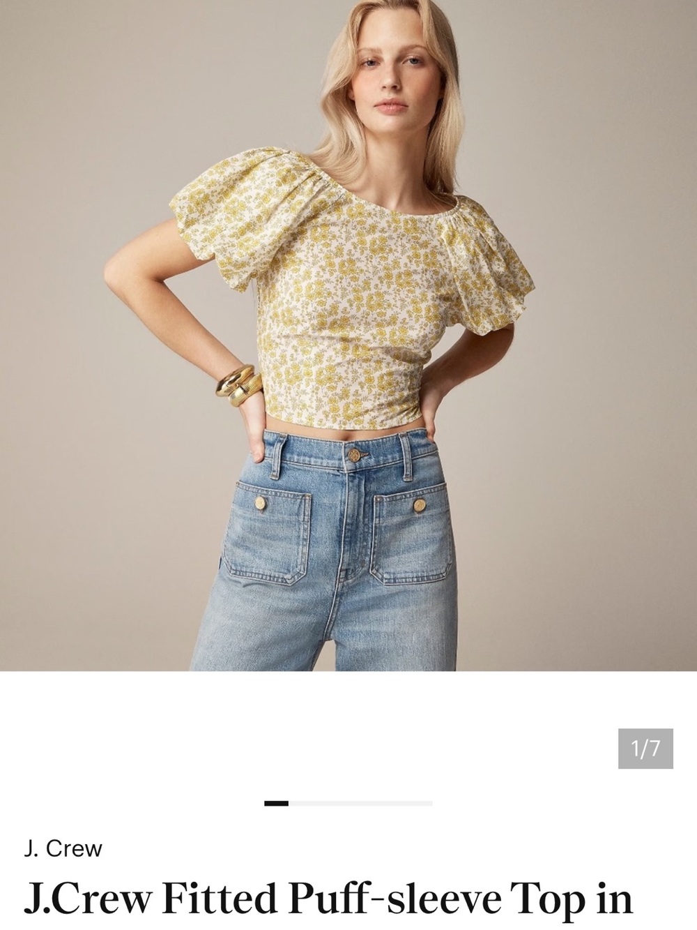 J. Crew Fitted Puff-Sleeve Crop Top in Liberty Capel Fabric